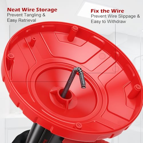 46 FT Drain Snake 11-in-1 Double Mode Drain Auger Tools - color: Red&Black-46FT-YY