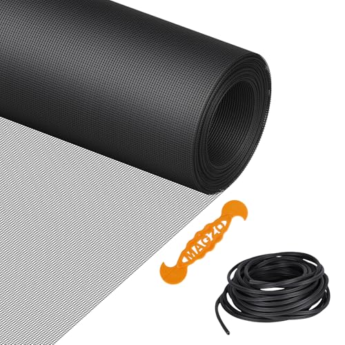 Window Screen Replacement Kit Durable 48" x 99" Polyester Mesh with Tool - color: Black, size: 48" x 99"