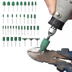 39 Pcs Rubber Polishing Drill Bits,Green Buffer Abrasive Bits Metal Polish Tips Rotary Tool Accessories Bullet Cylinder T Shape Rubber Wheel Bit 3 mm Mandrel