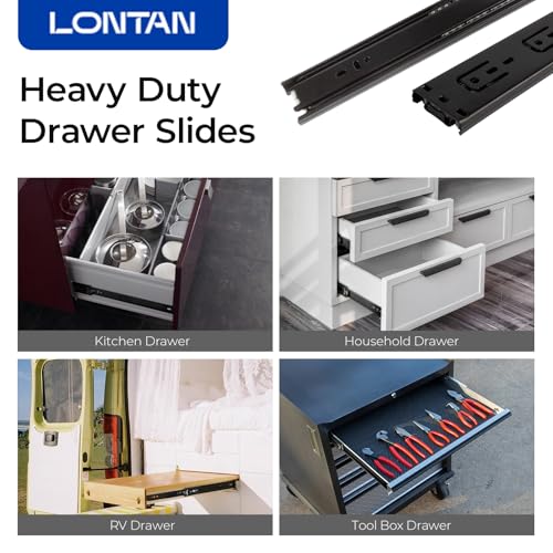 LONTAN 1 Pair Black Side Mount Drawer Slides 22 Inch Heavy Duty Rails - color: Black, size: 22 Inch - Drawer Slide