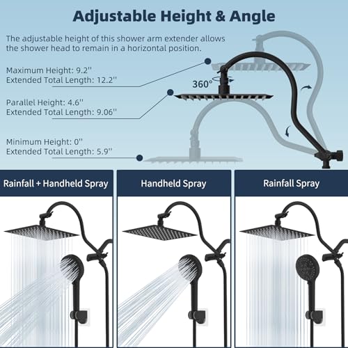 Hibbent All Metal cUPC Certified High Pressure Rainfall 8'' Shower Head - color: Matte Black, style: Square 8''