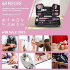 MARTCOLOR Pink Household Tool Set for Women with Storage Case, 58-Piece - color: Pink