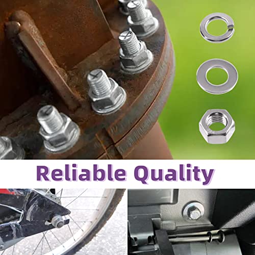 Swpeet 150Pcs Metric 304 Stainless Steel M5 Hex Nuts and M5 Flat Washers with Split Lock Washers Assortment Kit, Coarse Thread Hexagon Nut for Home Automotive Shop Use - size: M5 Hex Nuts & Washers