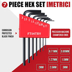 FTIHTRY 7PCS Mini Metric Hex-L Key Allen Wrench, 0.7mm, 0.9mm, 1.27mm, 1.5mm, 2mm, 2.5mm, 3mm,Chrome Vanadium Steel