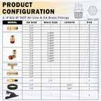 CheeMuii 64 Pcs Brass DOT Air Line Fittings with 1/4" & 3/8" DOT Air Hoses - size: 2ROLL-67PCS