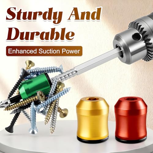 2Pcs Screwdriver Head Magnetic Ring, Strong Magnetic Screw Ring Set Removable Household Tool for Drills, Universal Bit Holder for Hex Screwdrivers & Power Bits (Red+Yellow)
