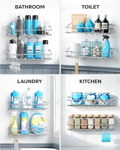 Nieifi Shower Caddy Adhesive, Shower Shelves, Shampoo Holder for Bathroom - color: A-Silver, size: 2 Pack