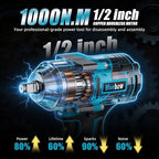 Bluebow Cordless Impact Wrench, 737.5 ft-lbs (1000 N·m) Brushless Impact Wrench with 2x4.0Ah Battery, 1/2" 3-Speed Modes Impact Gun with 4 Sockets for Pickup, Truck, Home Car - size: Medium