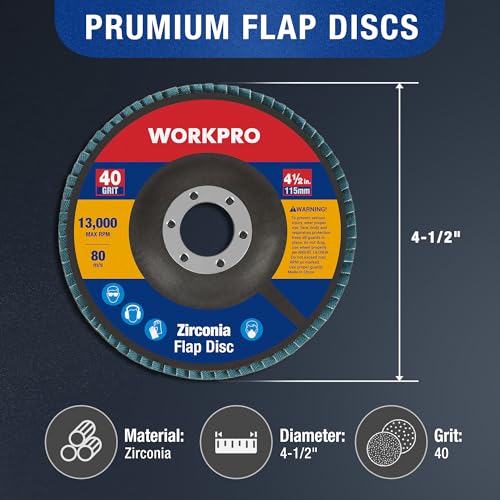 WORKPRO 20-Pack Zirconia Flap Discs, 4-1/2" x 7/8", T29, 40 Grit - style: 40 Grit
