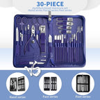 30Pcs Manicure Pedicure Kit，Nail Clippers Kit Professional and Stainless Steel Nail Care Tools，Toenail Clipper Cutters Men's Accessories Whit Beauty Tools Luxurious Travel Case (Blue) - color: 30 in 1 Blue