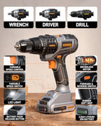 Teslong 20V MAX 3-in-1 Cordless Tool Kit, Impact Wrench, Drill & Driver