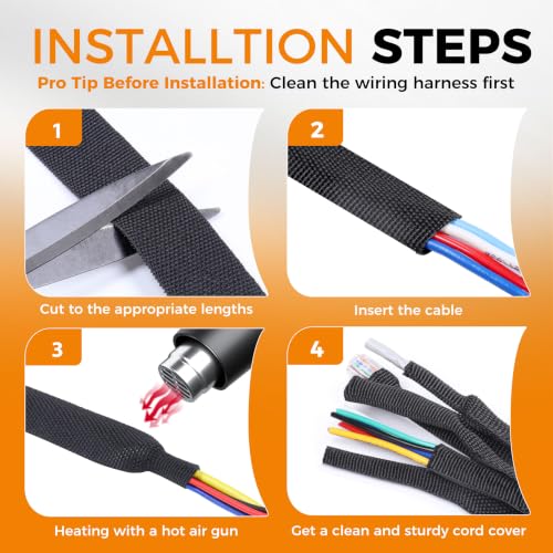 2:1 Ratio Automotive Heat Shrink Braided Sleeving 1/4''-50ft - size: 1/4"-50ft