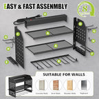 SUNALLY Power Tool Organizer Wall Mount with Charging Station,3 Layer,Black - style: 4 Drill Holders E