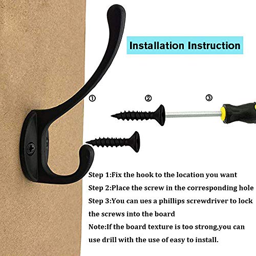 IBosins 10 Pack Black Double Coat Hooks No Rust Hooks for Coat, Scarf, Bag - color: Black