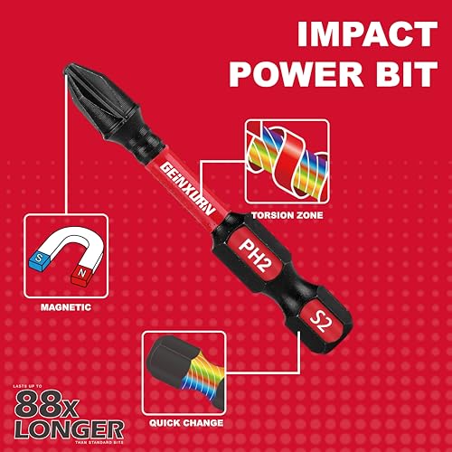 GEINXURN Impact Tough Magnetic Mixed 45Pack Insert Driver Bits, S2 Alloy Steel Screwdriver Power Bits Set with 1Pcs Impact Magnetic Bit Holder - size: MIXED-45PC