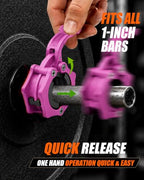 MAXRICH Ultra-Thin 1-Inch Barbell Clamps, Quick Release Weight Clips for 23–30mm Bars, Secure Barbell Collars for Home Gym - color: Rose