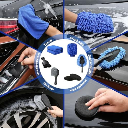 Qydipclin 35Pcs Car Detailing Kit, Car Detailing Brush Set, Car Wash Cleaning Kit, Car Detailing Brushes, Professional Car Care Kit for Interior Exterior Wheels, Blue - size: 35pcs