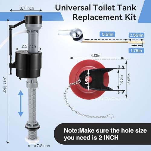 Saillong 6 Set Universal Toilet Tank Replacement Kit, Include Fill Valve, 2 Inch Low Flow Rubber Flapper, Front Mount Toilet Flush Brass Handle, Adjustable, Quiet, Easy Install Repair Kit