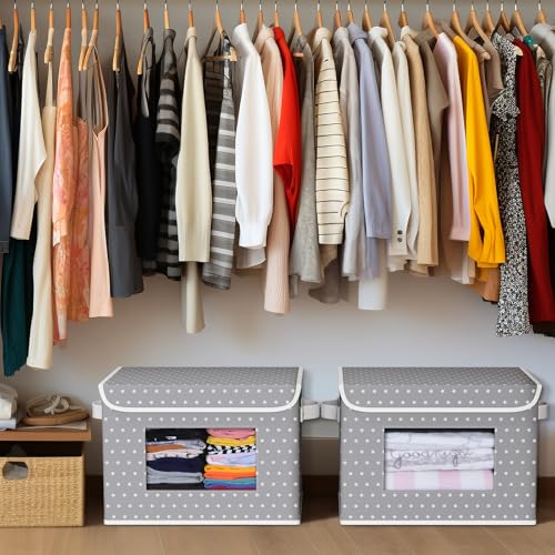Univivi Fabric Foldable Storage Boxes with Lids, 4 Pack, Gray Star - color: Grey Star