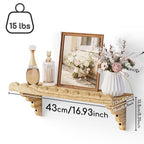 QsQueen Scalloped Wood Wall Shelf – 17 Inch Floating Shelf with Wood Brackets, Easy to Install Rustic Wall Shelf for Living Room, Bedroom, Bathroom, or Any Space - Light Brown - color: Light Brown