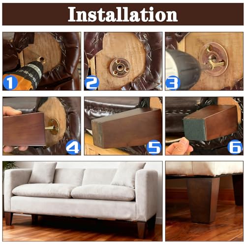 SHANJUE 5 Inch Couch Legs Wood Square Sofa Legs Replacement for Chair, 4PC - size: 5 inches