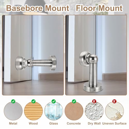 uxcell 6.5" Magnetic Door Stoppers, Wall Floor Mounted Magnetic Door Catch Holder, Stainless Steel Door Stops for Bedroom, Bathroom, Kitchen, Office, Silver - size: 6.5"