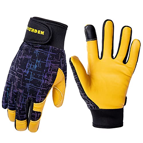 Kids Genuine Leather Work Gloves Age 2-12, Touchscreen, Reflective - color: Black, size: Large (10-12 Years Old)