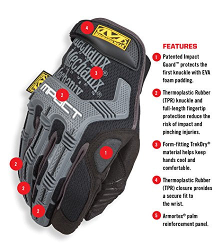 Mechanix Wear M-Pact Touchscreen Work Gloves, Small, Black - color: Black/Grey, size: Small