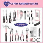 Sundpey 148 Pcs Portable Basic Hand Repair Home Tool Kit Set with Case Pink - color: Pink