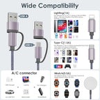 2Pack Travel Essentials,Multi Charging Cable for Apple Watch Charger Gray - color: Gray, size: 2pack-4ft