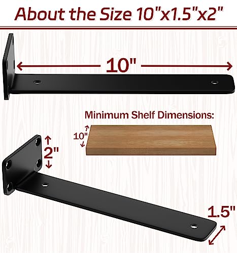 10 Inch Shelf Brackets, 10 Pack Floating Shelf Bracket, 1/5" Thick - size: 10 Inch, style: 10 Pack