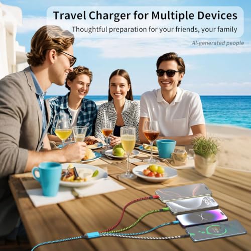 4 in 2 Multi Charging Cable, USBA/C Universal Charging Cords 4 Pack 5FT - color: White&Red&Black&Blue
