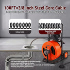 HoldwellS 100FT 3/8 Inch Drain Cleaner Machine, Upgraded Electric Feed Sewer Snake, Wheeled Telescopic Portable Drain Cleaner with 4 Cutters & Air-Activated Foot Switch for 2" to 4" Pipes - color: 100FT x 3/8inch (Auto Feed)
