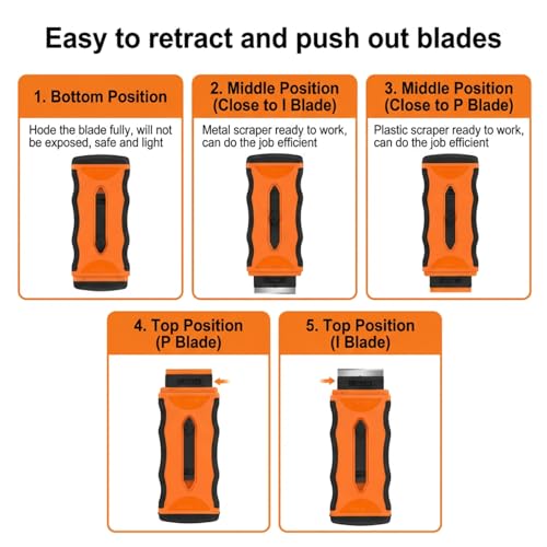 Mister Rui 2-in-1 Razor Scraper, 20 Blades, Retractable, Multi-Surface - color: 1 Retractable Orange