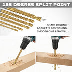 JJUNW 6 Pack Titanium Coated HSS Twist Drill Bits, 3-8mm Serrated Side Cutting Drill Bit, Hex Shank Serrated Cutting Drill Bits, Woodworking Tools for Wood Metal Plastic Hole
