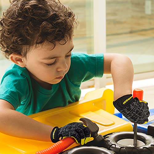 Kids Genuine Leather Work Gloves Age 2-12, Touchscreen, Reflective - color: Black, size: Large (10-12 Years Old)