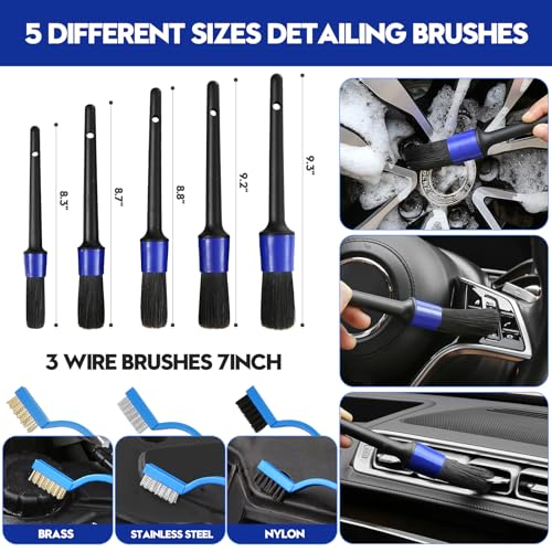 Qydipclin 24Pcs Car Detailing Kit, Car Detailing Brush Set, Car Wash Cleaning Kit, Car Detailing Brushes, Professional Car Care Kit for Interior Exterior Wheels, Blue - size: 24pcs