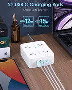 HANYCONY 6Ft Surge Protector Power Strip USB C, 1080J, 8 Outlet Extender - color: White, size: 6ft
