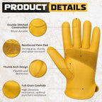 Cowhide Work Gloves Men & Women, Reinforced Palm, Puncture Resistanta - size: Medium