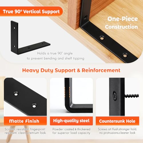Shelf Bracket 8 Pack 14" Lx8 H 5mm Thick Heavy Duty Black L Brackets - color: Black-8pack, size: 14"Lx8"Wx1.5"W