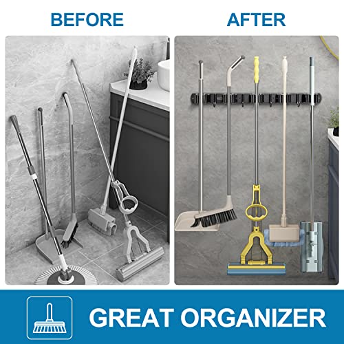 IMILLET Broom Holder Wall Mount,Heavy Duty Garage Organization Broom Hanger - color: 5 Racks with 4 Hooks, size: 1 Pack
