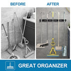 IMILLET Broom Holder Wall Mount,Heavy Duty Garage Organization Broom Hanger - color: 5 Racks with 4 Hooks, size: 1 Pack