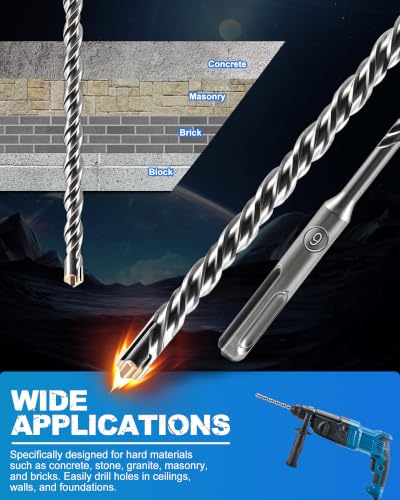 SDS Plus Carbide Cross Tip Concrete Drill Bit - 1/2" SDS-Plus Hammer Drill Set for Concrete, Brick, Stone & Masonry - 8" Length (10-Piece) - size: 1/2"x8"