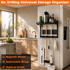 MUTUACTOR Heavy Duty Magnetic Broom Holder,Anti-slip Magnetic Tool Rack with Top Utility Shelf, Easy Assembly Broom Mop Organizer for Refrigerator Metal Cabinet Laundry Room Kitchen,3-Clamps 4-Hooks - style: Heavy Duty Broom Holder with Shelf,1PCS