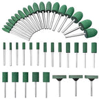 39 Pcs Rubber Polishing Drill Bits,Green Buffer Abrasive Bits Metal Polish Tips Rotary Tool Accessories Bullet Cylinder T Shape Rubber Wheel Bit 3 mm Mandrel
