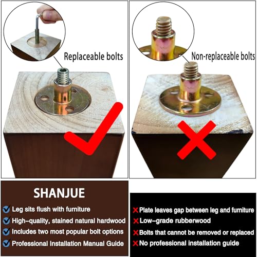 SHANJUE 5 Inch Couch Legs Wood Square Sofa Legs Replacement for Chair, 4PC - size: 5 inches