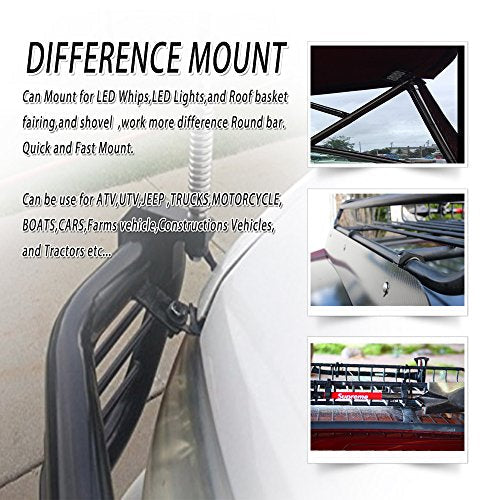 House Tuning 1.125" Tube Clamp Mount Bracket,Roof Roll Cage Holder for Whips,Shovel, LED Light Bar (Pack of 2) (2pcs-1.125" Clamp) - size: 1.125"