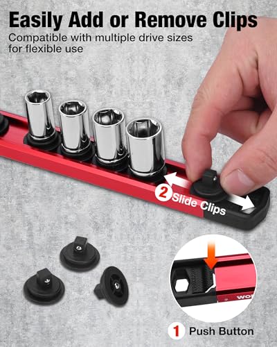 WORKPRO 8-Piece Magnetic Socket and Screwdriver Organizer Set - size: 6pc Socket Rail & 2pc Screwdriver Rail