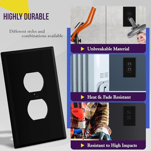 ENERLITES Oversized Duplex Outlet Covers, Jumbo Wall Plate, 1 Pack, Black - color: Black, size: Over-Size