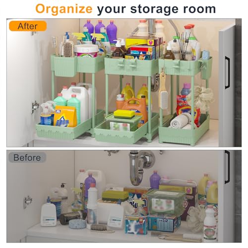 Sevenblue 3-Pack 2-Tier Under Sink Organizers with Sliding Drawers - color: Green, size: 14.8 Inch